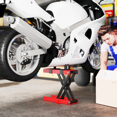 Rootz Motorcycle Lifter - Bike Lift - Motorbike Hoist - 500kg Capacity - Adjustable Height 9.5cm-40cm - 45x15x9.5-40cm - Red