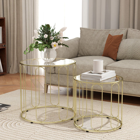 Rootz Nesting Coffee Tables Set - Glass End Tables - Modern Side Table - Elegant Design - 50x50cm & 40x40cm