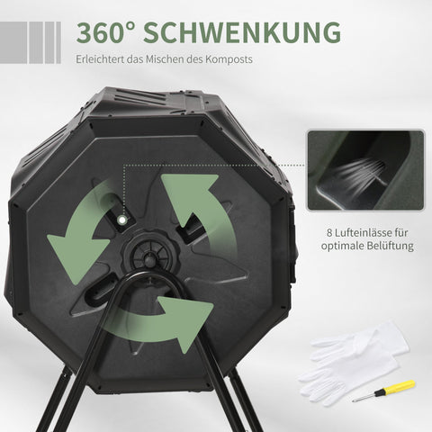 Rootz Tumbling Compost Bin - Rotating Composter - Garden Waste Recycler - Nutrient-rich Compost - 28''L x 25.5''W x 37.75''H - 43 Gallon Capacity