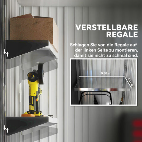 Rootz Garden Shed - Outdoor Storage Shelter - Tool House - Weatherproof - Lockable & Adjustable Shelves - Grey - 161x95x163/181cm