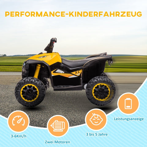 Rootz Kids Electric Quad - Ride on 4 Wheeler - Yellow + Black - LED Headlights - MP3 Player - 83cm x 53cm x 55.5cm