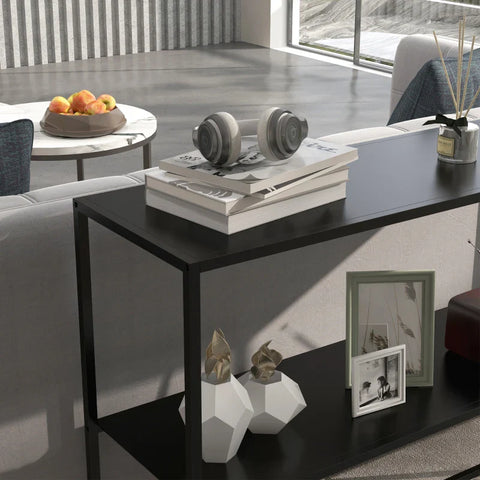 Rootz Console Table - Sideboard - 2 Levels - Powder-coated Steel - Anti-tip - Black - 90 x 30 x 75cm
