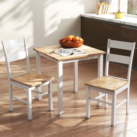 Rootz 2 Piece Set Kitchen Chairs - Dining Seats - White and Brown Seating - Ergonomic Back Support - 40b x 50.5th x 88.5H cm
