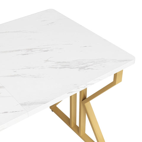 Rootz Dining Table - Marbled Table - Luxurious Dining Table - Adjustable Stability - 119L x 70W x 75H cm