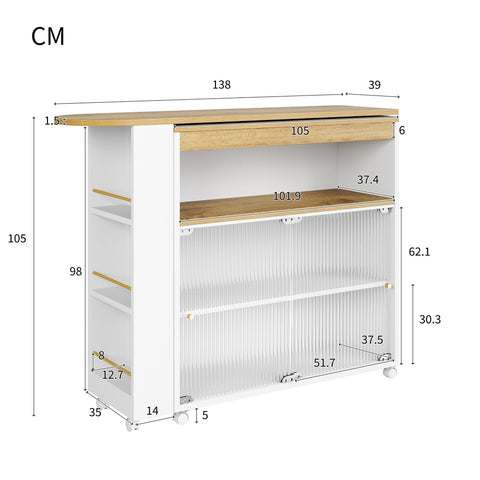 Rootz Extendable Bar Table - Modern Movable Bar Table - Telescopic Bar Table - Extra Storage - 138-204×39×105 cm, White