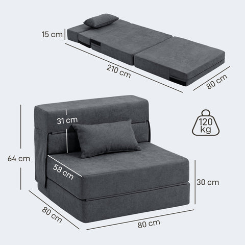 Rootz Floor Sofa - Upholstered Couch - Convertible Mattress - Foam Comfort - Grey - 210cm x 80cm x 15cm
