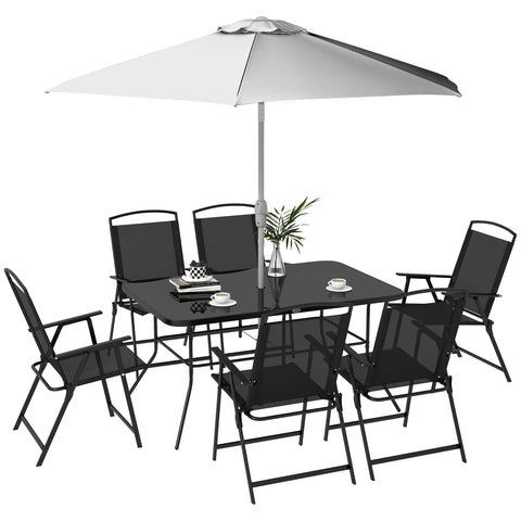 Rootz 8-Part Garden Furniture Set - Outdoor Patio Set - Deck Furniture - UV Protection - Table 140x90x70cm, Chairs 65x56x90cm, Parasol Ø230x210cm