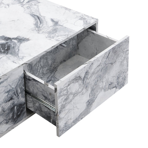 Rootz Marble Pattern Coffee Table Set - Coffee Table - Accent Tables - Versatile Design with Storage - 100x33.5x70cm & 32x32x50cm