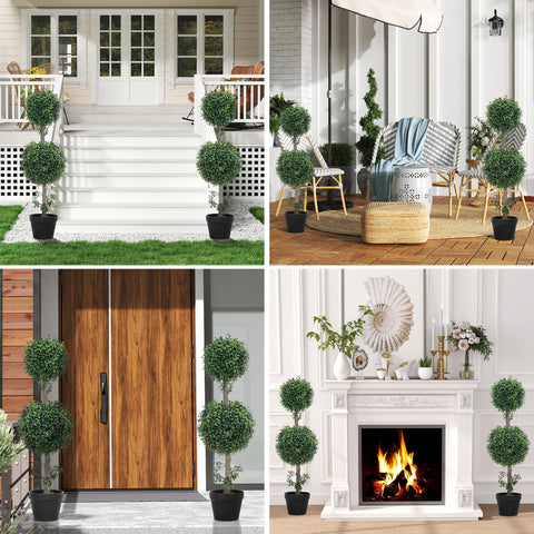 Rootz 2-Set Artificial Busic Plants - Faux Greenery - UV-Protected Topiary - Year-Round Beauty - Total Height 91.6cm, Pot Ø18 x 14h cm