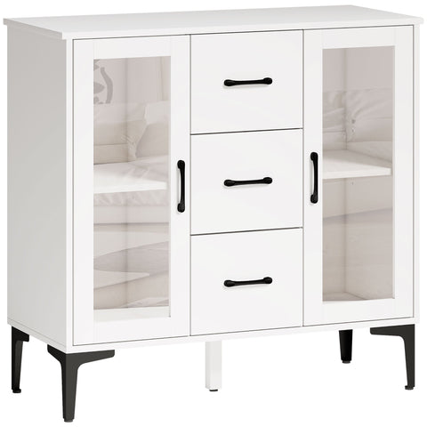 Rootz Modern Sideboard - Buffet Cabinet - Storage Cupboard - Soft Close, Adjustable Shelves, Easy-Clean, White, 90 x 38 x 86 cm