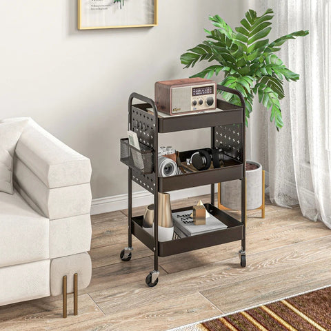 Rootz Multi-purpose Trolley - Kitchen Trolley - 3 Shelves - 4 Wheels - Black - 53.5 cm x 30.5 cm x 75 cm