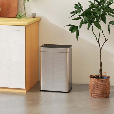 Rootz Sensor Bin 55L - Automatic Trash Can - Touchless Garbage Bin - Hygienic Waste Disposal - 41x26.5x59 cm - Stainless Steel Silver Black