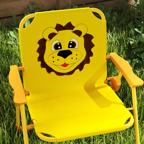 Rootz Children's Garden Furniture Set - Kids Chairs & Table - Lion Design - Adjustable Parasol - Easy Storage - Chair 36.5x38.5x50cm, Table Ø49.5x50h cm