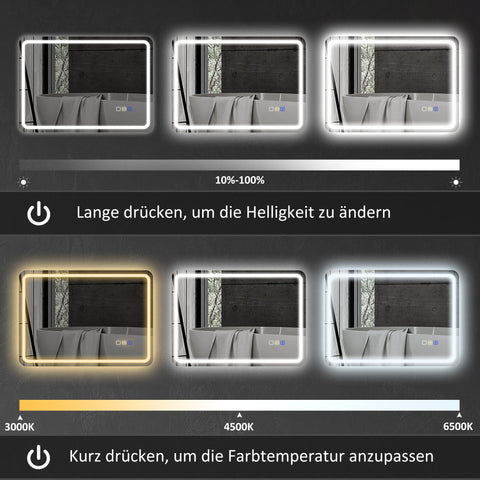 Rootz LED Bathroom Mirror - Illuminated Mirror - Vanity Mirror - Anti-Fog Pad - 70cm x 3.5cm