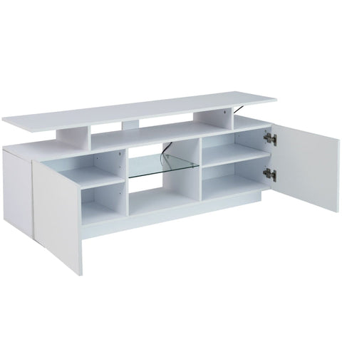 Rootz Modern White TV Cabinet - Media Console - Entertainment Unit - 16-Color LED Lighting - 140cm x 35cm x 61cm
