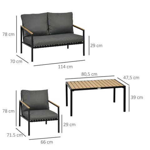 Rootz 4-Part Garden Furniture Set - Patio Sofa & Armchairs - Outdoor Lounge Set - Comfort Seating - Sofa 114x70x78cm, Armchair 66x71.5x78cm, Table 80.5x47.5x39cm