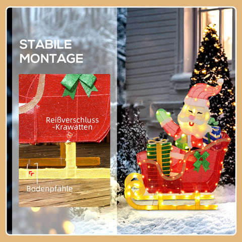 Rootz Shining Christmas Decoration - Santa Claus on Sled - Festive Reindeer Set - 246 LED Lights - Cozy Ambiance - 77L x 28B x 99H cm