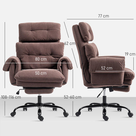 Rootz Office Chair - Rollable Upholstered Chair - Adjustable Armchair - Height Adjustable for Comfort - 80cm x 77cm x 108-116cm - Coffee Brown
