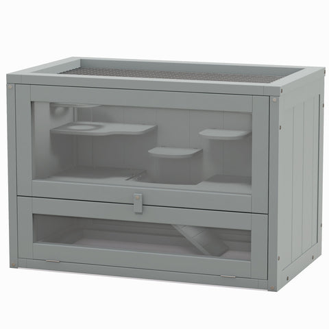 Rootz Cage for Hamsters - Rodent Habitat - Small Animal Enclosure - Multi-Level Play Area - 60cm x 35cm x 42cm - Grey