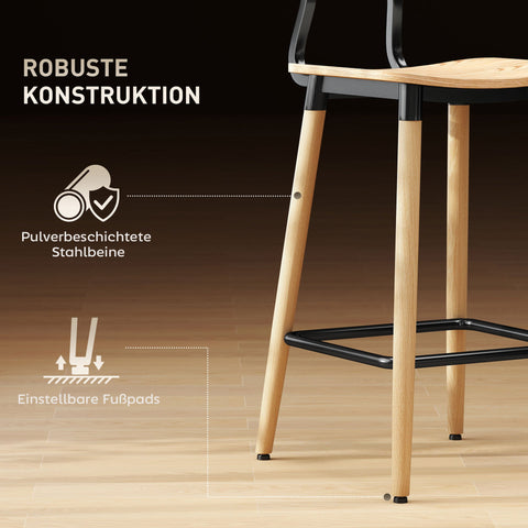 Rootz 2-Set Bar Stool with Backrest - Bar Chairs - Kitchen Island Seating - Nordic Charm - 41cm x 47cm x 94cm