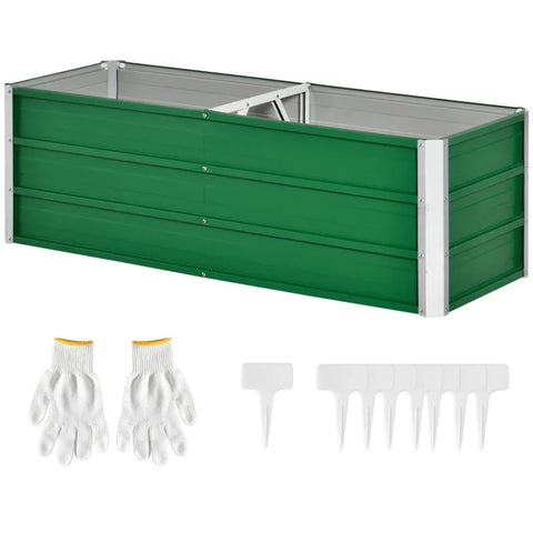 Rootz Metal Raised Bed - 2 Separate Planting Areas - Open Ground - Cold Frame - Easy Assembly - Green - 125 x 47 x 40cm