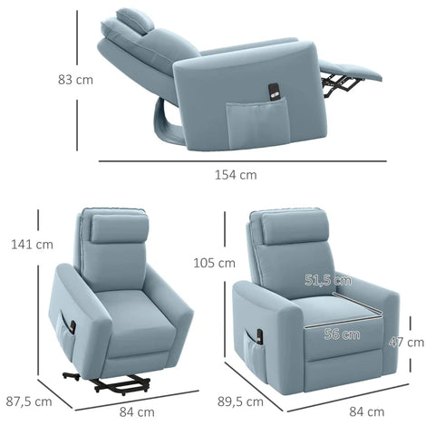 Rootz Sta-op-hulpstoel - Ontspanningsstoel - TV-stoel - Geïntegreerde voetensteun - Zijvak - Kabelafstandsbediening - Blauw - 84 x 89,5 x 105 cm