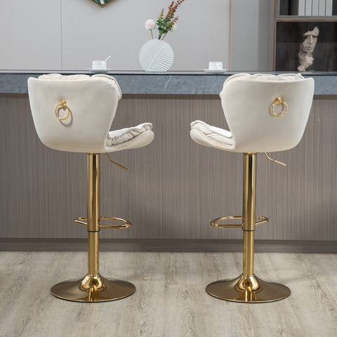 Rootz Swivel Bar Stools - Adjustable Bar Chairs - Velvet Counter Stools - Ergonomic Comfort - 55cm x 46cm x 92-112cm