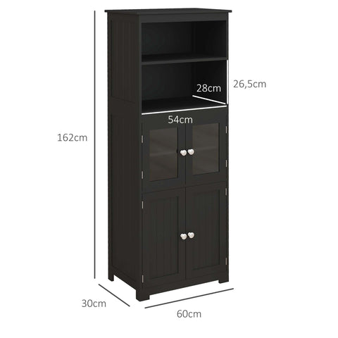 Rootz Kitchen Cabinet Buffet - Kitchen Showcase - Storage Furniture - Modern Elegance - 60b x 30t x 162h cm Black