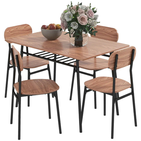 Rootz Dining Group Table Chairs - Dining Room Table - Kitchen Table - Industrial Design - MDF-Steel - Brown - 110 Cm X 70 Cm X 75 Cm
