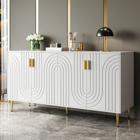 Rootz White Sideboard - Buffet Cabinet - Storage Unit - Elegant Design, Easy Cleaning, MDF, 152cm x 40cm x 75cm