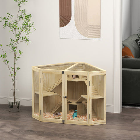 Rootz 4 Tier Hamster Cage - Small Animal House - Wooden Habitat - Spacious Design - 115 x 69.5 x 79 cm