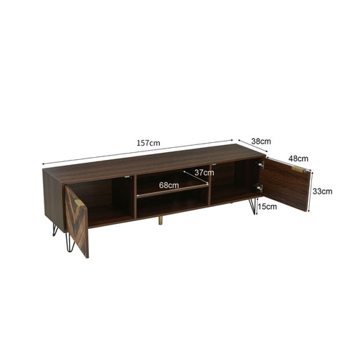 Rootz Elegant TV Cabinet - Media Console - Entertainment Stand - Sturdy Iron Feet - 157L x 38W x 48H cm