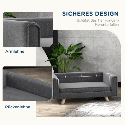 Rootz Pet Sofa - Dog Chair - Plush Lounger - Stylish Appearance - Comfortable Cushion - Wooden Legs - Gray - 86cm x 54.5cm x 34cm