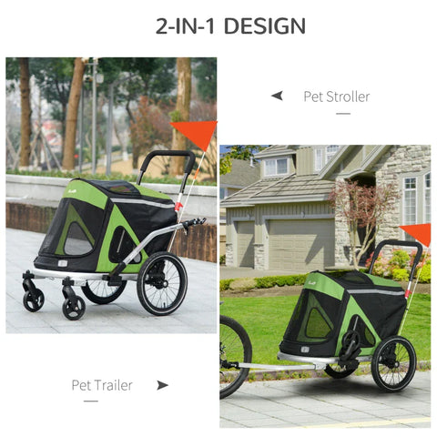 Rootz Dog Buggy - Dog jogger - Bicycle Trailer - 2 Reflectors - Pet Bike Trailer - 1 Safety Leash - Oxford Cloth-aluminum - Green - 150 X 68 X 95 Cm