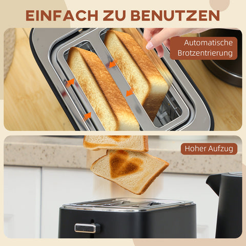 Rootz Kettle & Toaster Set - Breakfast Set Duo - Black, Grey- Quick Heating - Toaster Dimensions 27.2 x 15.6 x 18.5 cm
