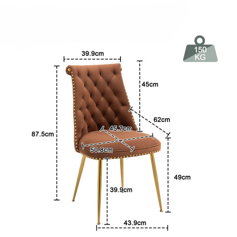 Rootz Set of 2 Velvet Chairs - Comfortable Armchair - Elegant Seating - Ergonomic Comfort - Gold Metal Legs - 43.9cm x 62cm x 87.5cm