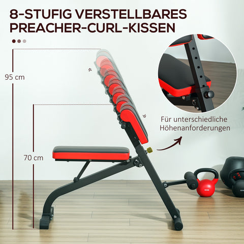 Rootz Multifunctional Adjustable Weight Bench - Fitness Bench - Curl Station - Foldable Space-Saver - 103cm x 65cm x 67-98cm