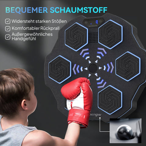 Rootz Music Boxing Machine - Bluetooth Boxing Device - Wall Mounting - 9 Speeds & Modes - LED Lights - Black- 44cm x 44cm x 8cm