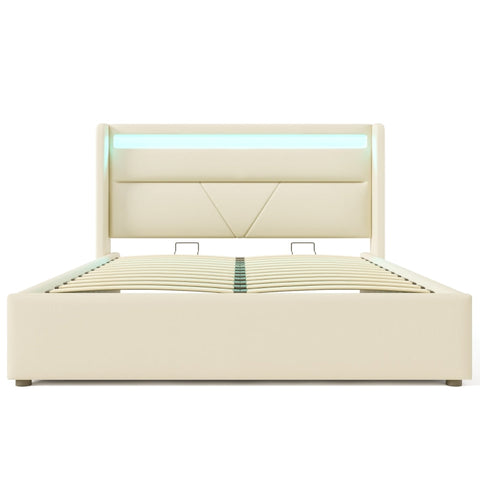 Rootz Functional Double Bed - LED Lighting Bed - Storage Bed - Hydraulic Storage - 202cm x 146cm x 107.5cm