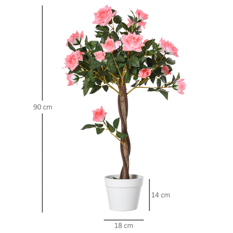 Rootz Artificial Plant Cement Pot - Art Tree - Faux Rose Plant - Low Maintenance - Ø18 x 90H cm