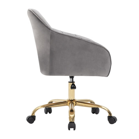 Rootz Gray Velvet Swivel Chair - Height Adjustable Chair - Rotatable Office Chair - Maximum Comfort - 44L x 55W x 91H cm