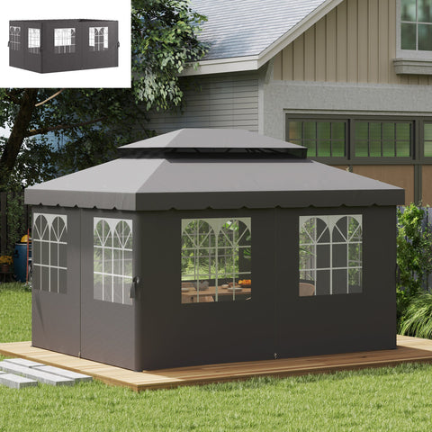 Rootz Pavilion Side Wall Panels Set - Gazebo Curtains - Waterproof Enclosures - UPF 30+ Protection - 3 x 4m - Grey