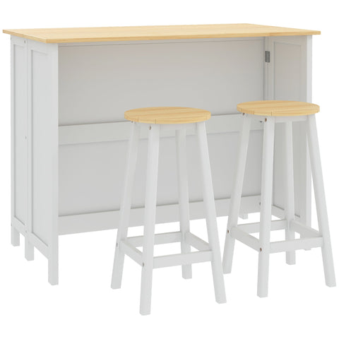 Rootz Kitchen Island Trolley Set - Kitchen Cart with 2 Stools - Fold-out Worktop - Space Saving - 110cm x 60cm x 90cm