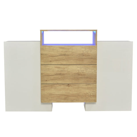 Rootz Modern Sideboard - High Gloss White - Stylish Storage Unit - Adjustable LED Lighting - 140L x 30W x 77.5H cm