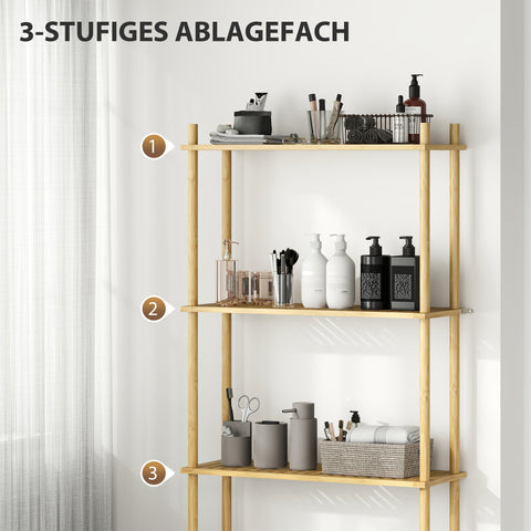 Rootz 3 Level Bathroom Shelf - Space-Saving Toilet Shelf - Bamboo Organizer - Brown - 69 x 25.5 x 181 cm