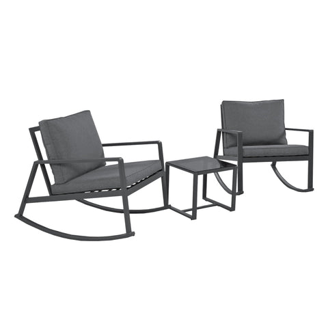 Rootz 3 Piece Outdoor Furniture Set - Patio Rocking Chairs - Modern Porch Seating - Superior Comfort - Chairs 59x94x74cm, Table 42x40x38cm