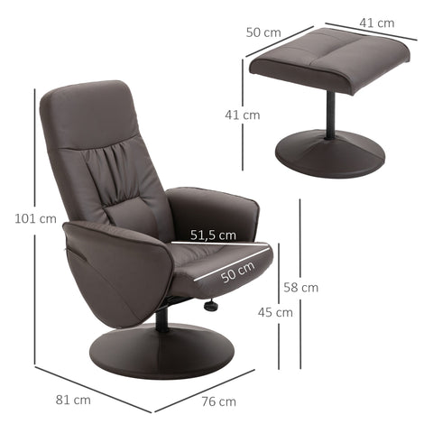Rootz Recliner Armchair with Footstool Set - Relaxation Chair - Lounge Seat - Adjustable Backrest - Synthetic Leather - 76cm x 81cm x 101cm