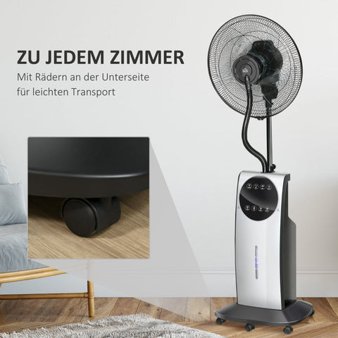 Rootz 2-in-1 Ventilator - Pedestal Fan - Mist Fan - Adjustable Mist Levels - Aromatherapy Compatible - Programmable Timer - Ø 44.5 x 135H cm - Silver + Black