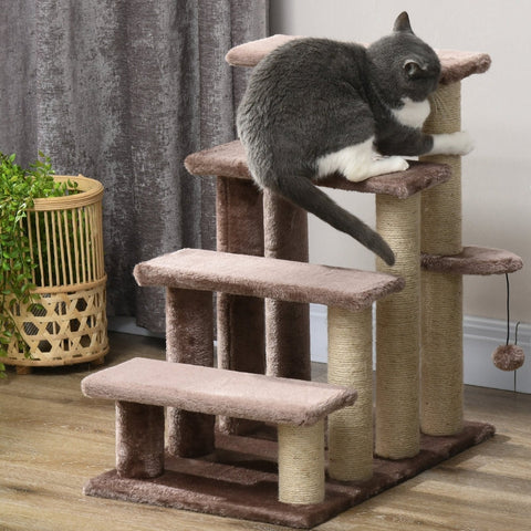 Rootz Cat Tree-Stair Combo - Pet Stairs - Climbing Aid - Play & Rest Area - Cat Scratching Post - Plush Lined - 60cm x 40cm x 64cm