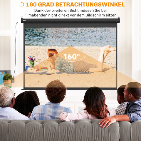 Rootz 100-Inch Beamer Canvas - Projection Screen - Home Cinema - Motorized - Black - 203cm x 152cm